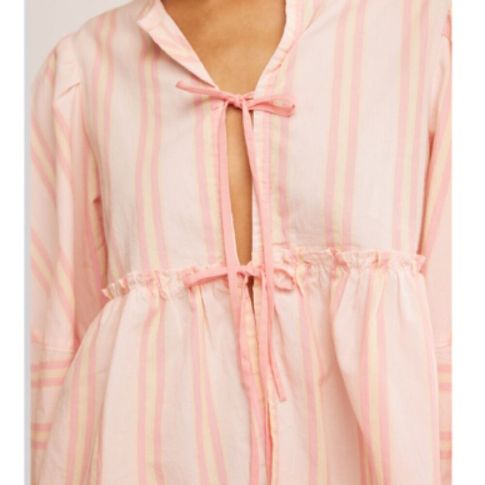 🎉LAST CHANCE🎉 FREE PEOPLE Brunch Babe Blouse / Pink & Yellow Combo - Picture 6 of 8
